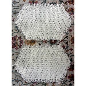 Lot Of 2 Vintage Handmade Crochet Knit Dollie Placemat 18"x12" White